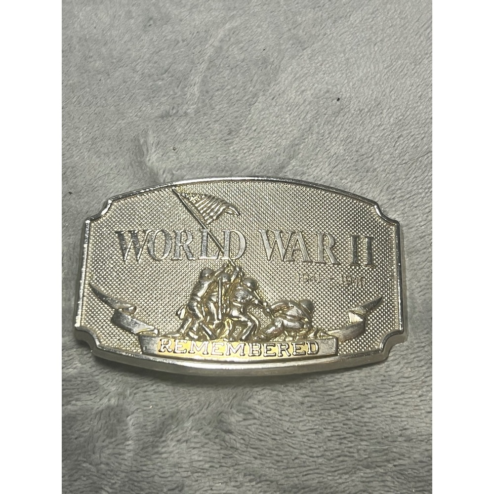 Vintage World War II Remembered Belt Buckle 1990 Iwo Jima Memorial Retro